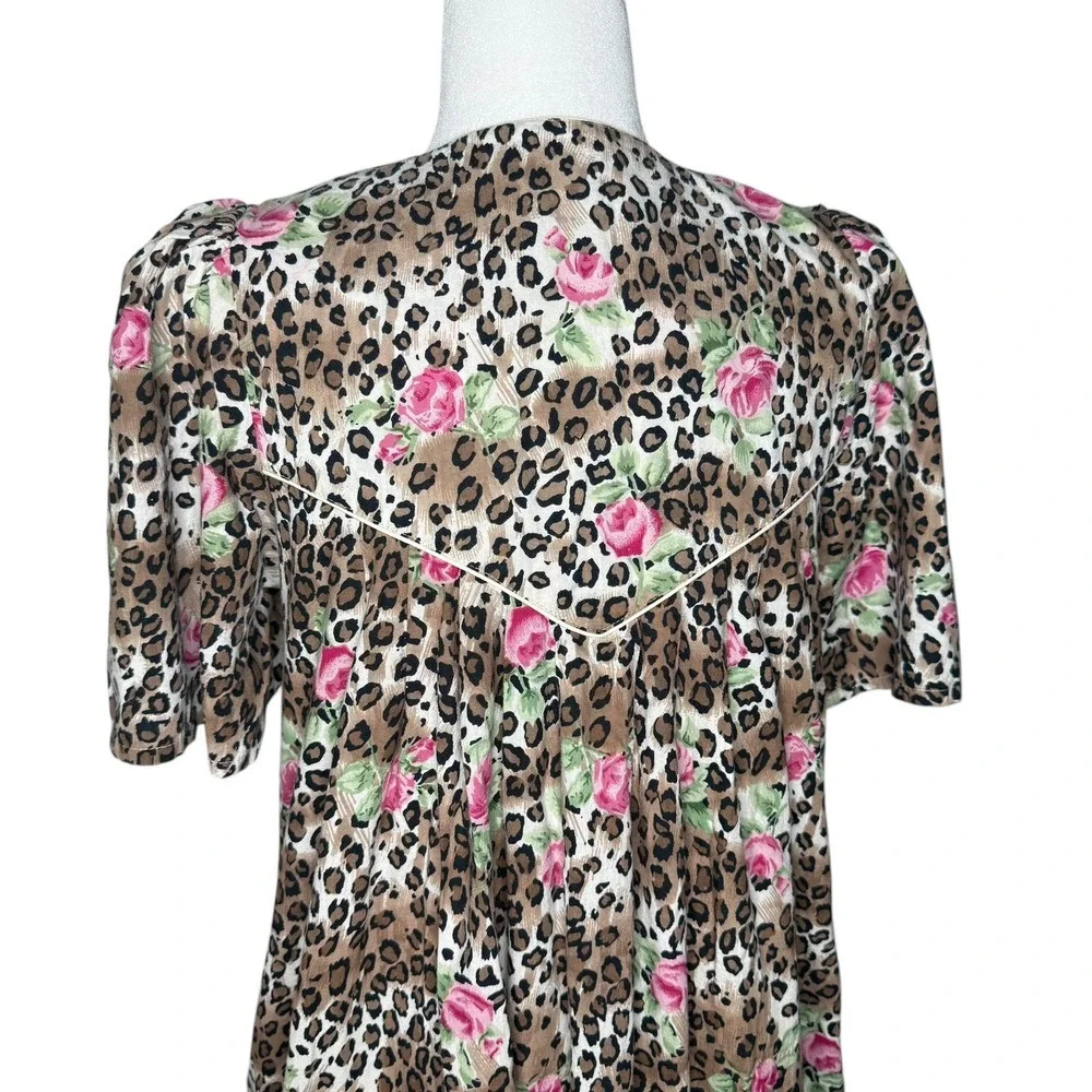 1980s Vintage Barbizon S Animal Print Floral Nightgown Muumuu House Dress Cotton